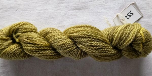 twisted skein of dark olive yarn