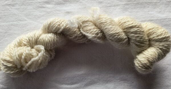 skein of natural cream yarn on a white background